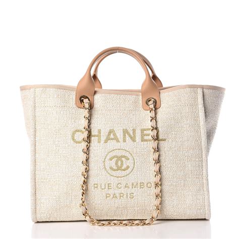 chanel deauville beige canvas chain tote|chanel large deauville shopping tote.